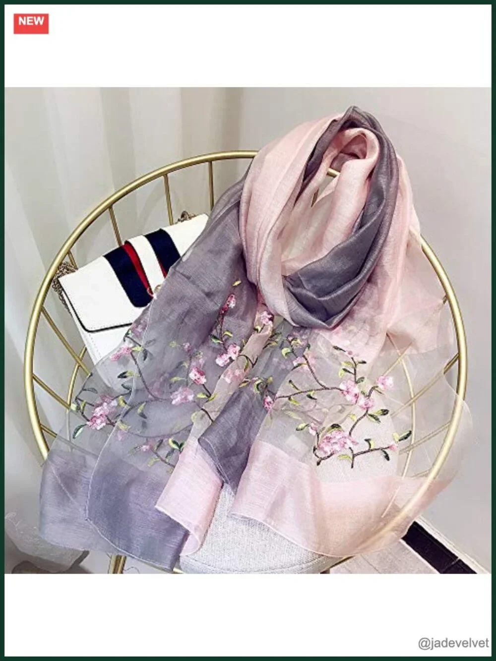 Large Silk & Wool Gradient Embroidered Scarf Headwrap Shawl
